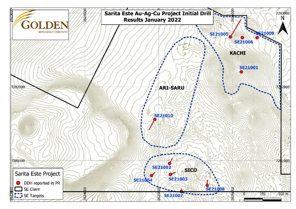 Sarita Este project surface map and completed drill-holes